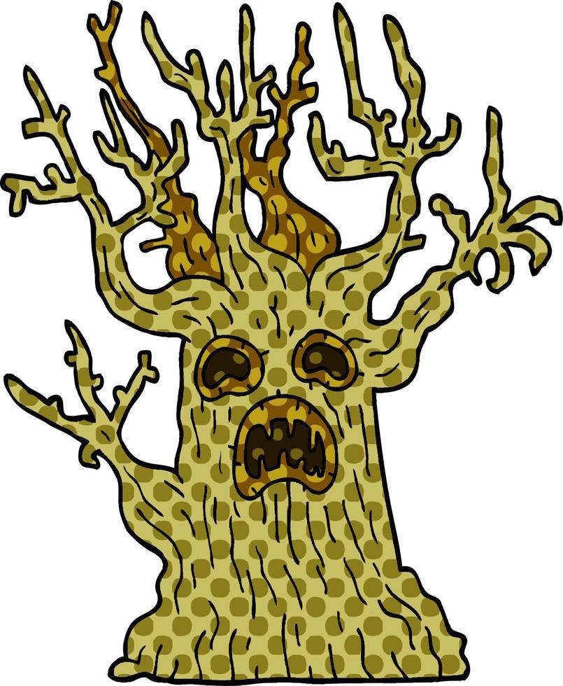 cartoon doodle spooky tree vector