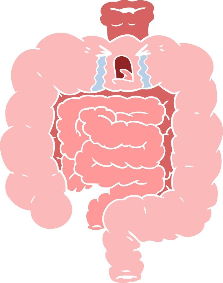 flat color style cartoon intestines crying vector