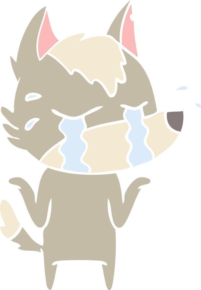 flat color style cartoon crying wolf vector