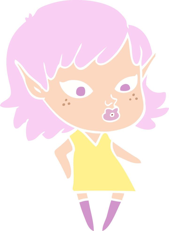 chica elfa de dibujos animados de estilo de color bastante plano vector