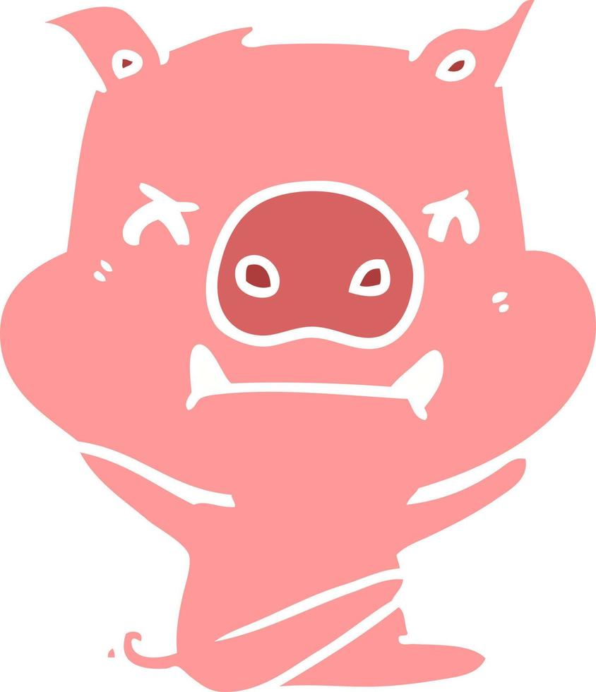 angry flat color style cartoon pig throwing tantrum vector