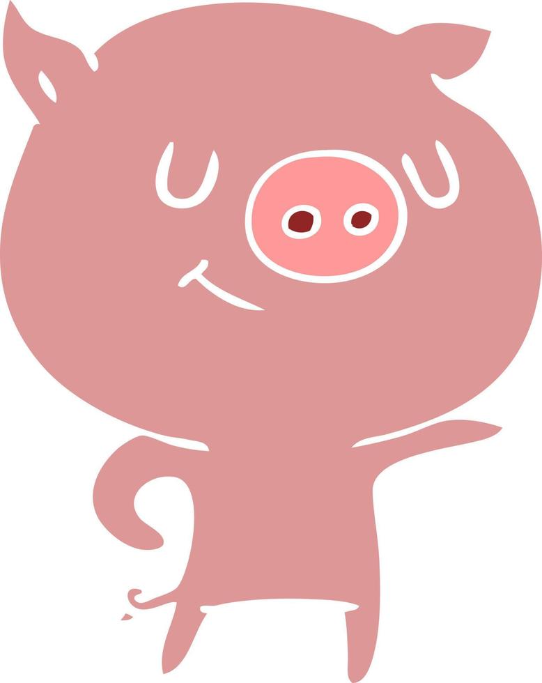 happy flat color style cartoon pig vector