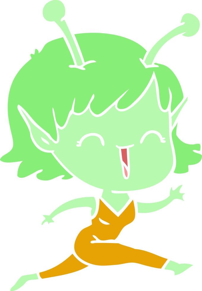 flat color style cartoon alien girl laughing vector