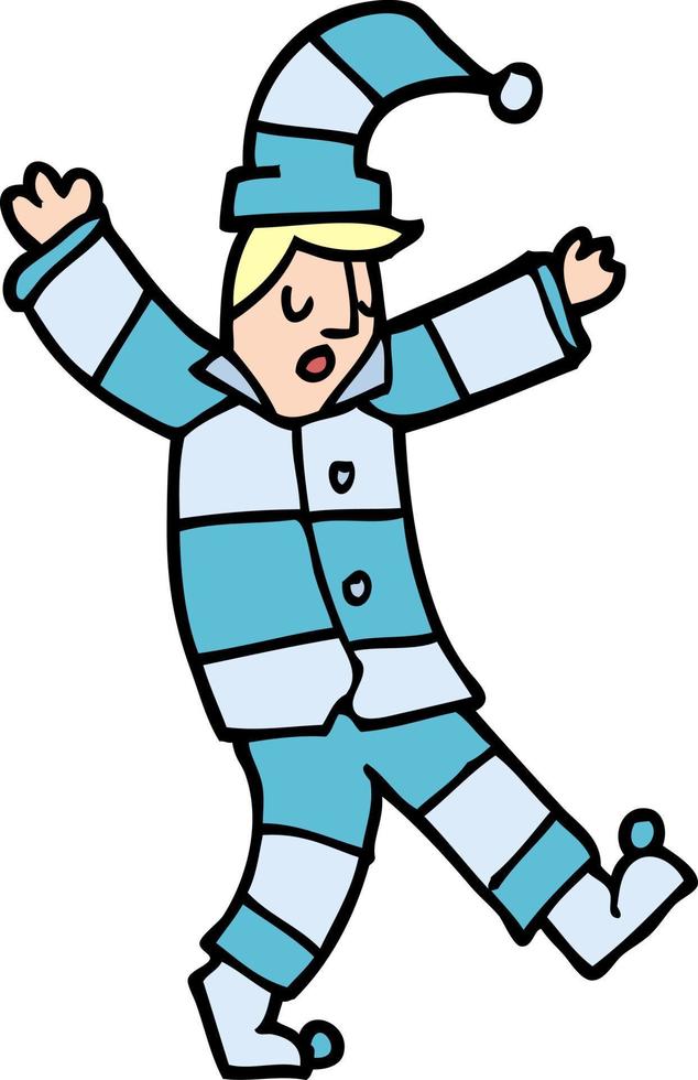 cartoon doodle man in traditional pyjamas vector