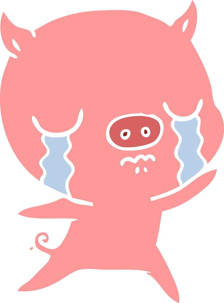 flat color style cartoon pig crying vector