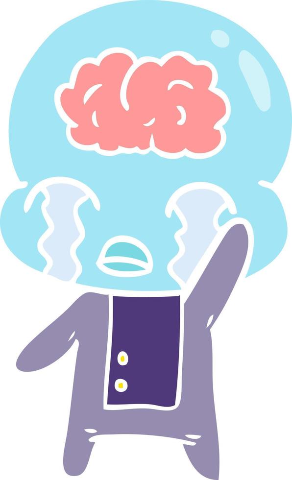 flat color style cartoon big brain alien crying vector