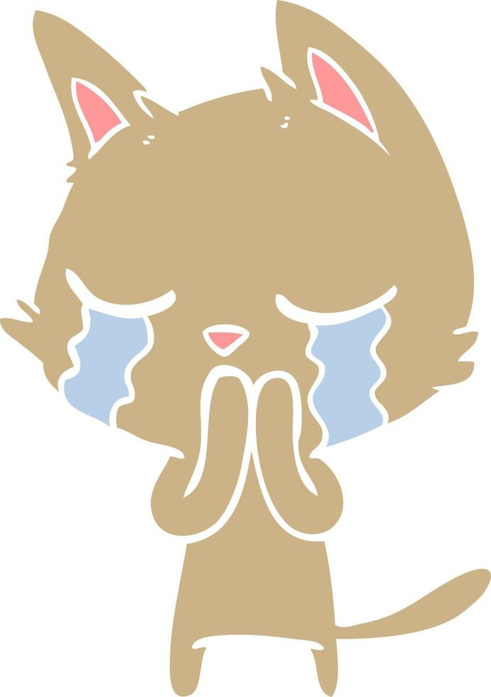 crying flat color style cartoon cat vector