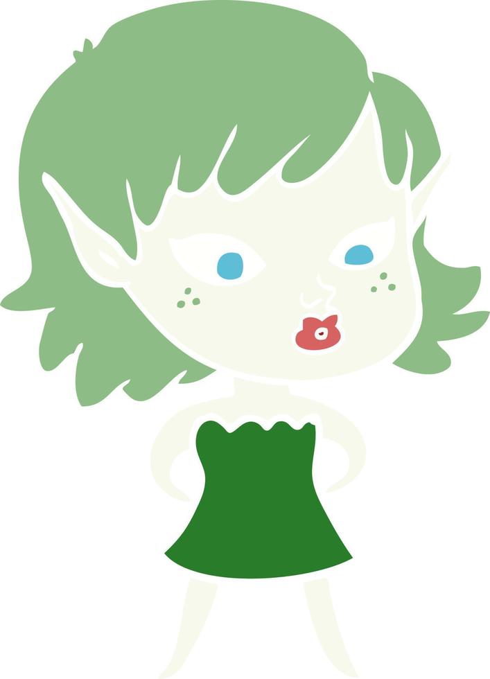 chica elfa de dibujos animados de estilo de color bastante plano vector