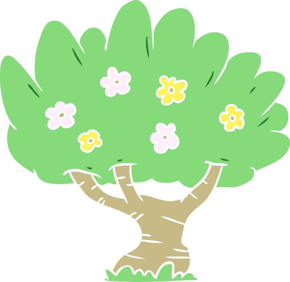 árbol de dibujos animados de estilo de color plano vector