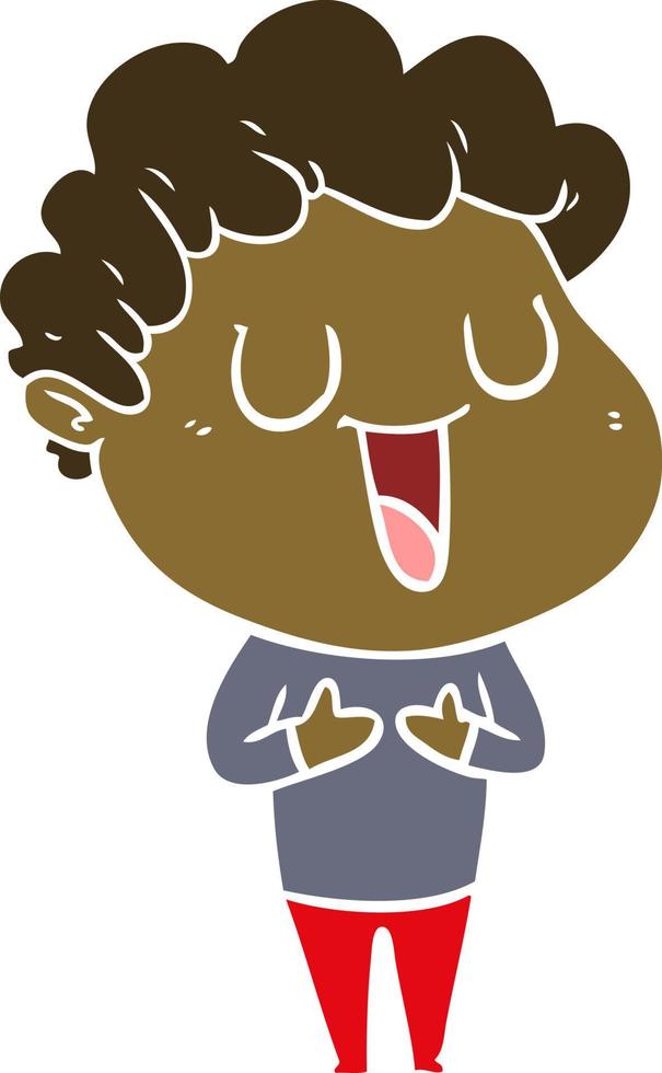 laughing flat color style cartoon man vector