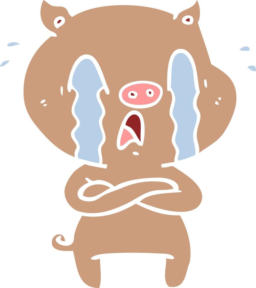 crying pig flat color style cartoon vector