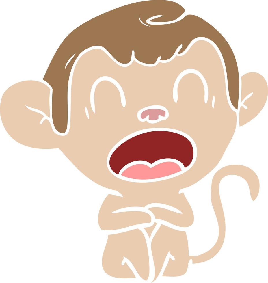 yawning flat color style cartoon monkey vector