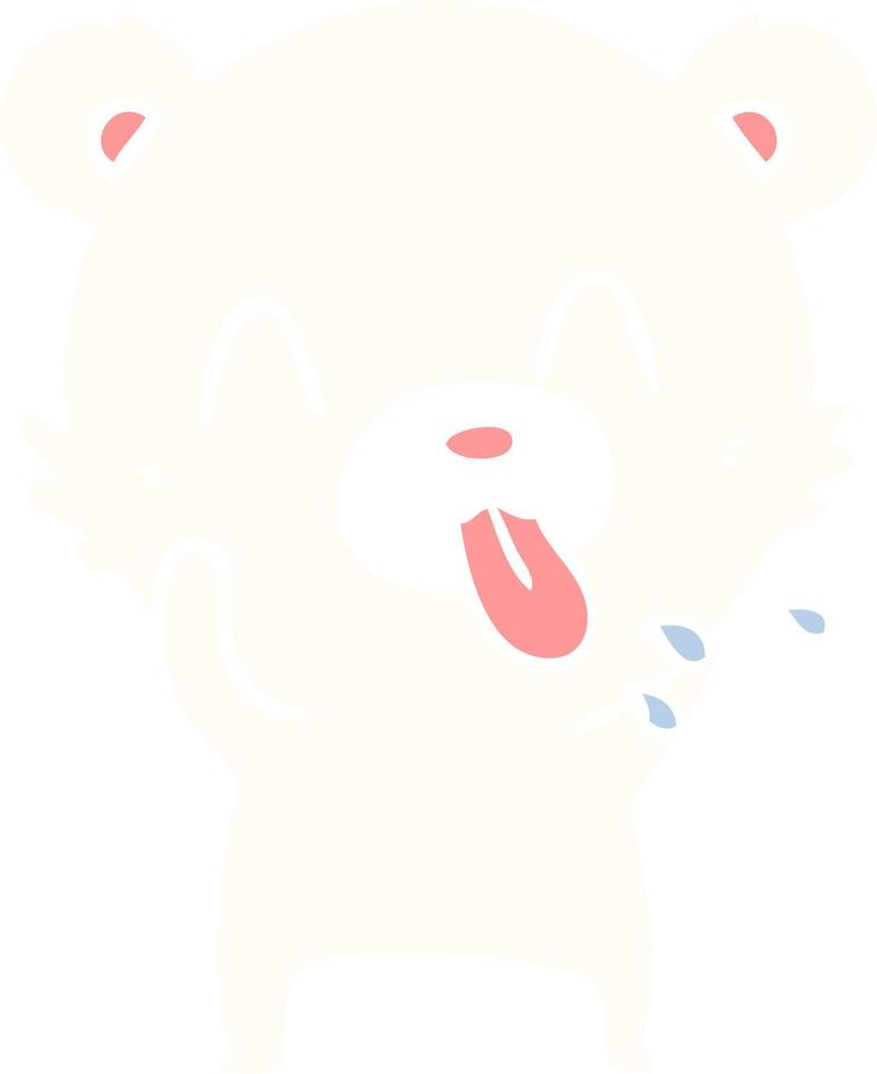 rude flat color style cartoon polar bear sticking out tongue vector