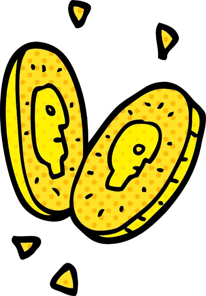 cartoon doodle gold coins vector