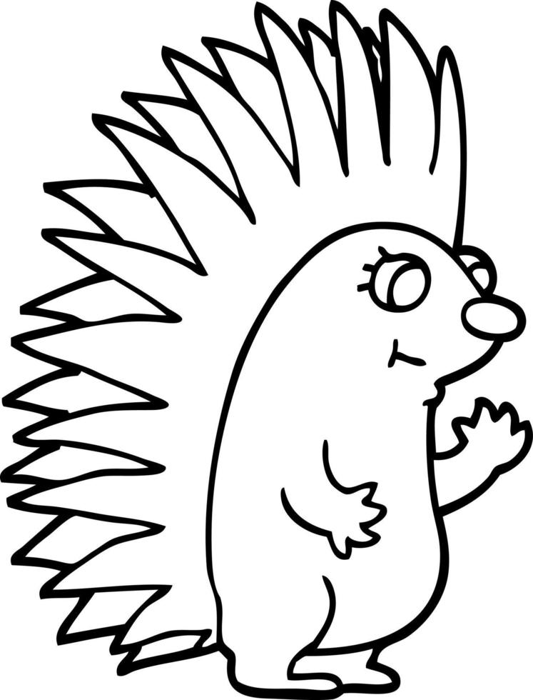 line drawing cartoon spiky hedgehog vector