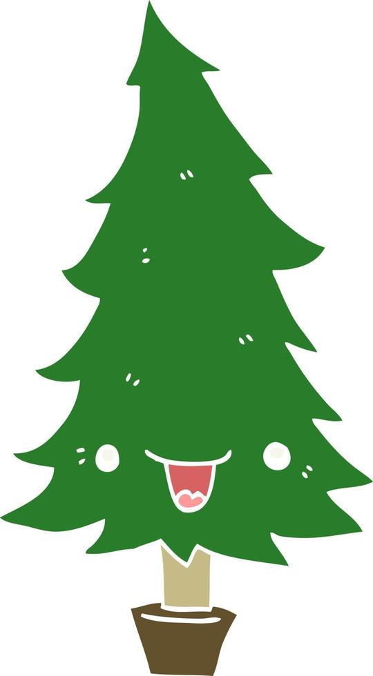cute flat color style cartoon christmas tree vector