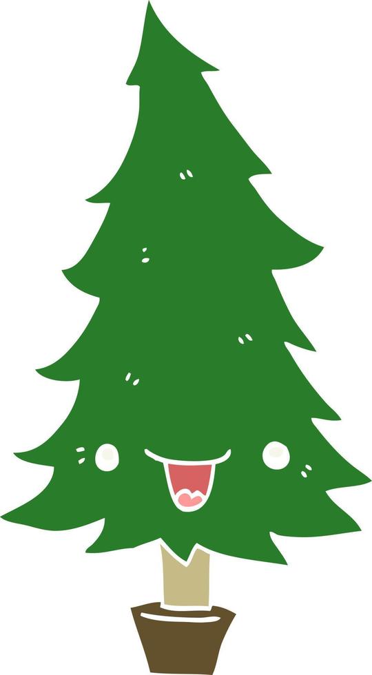 lindo árbol de navidad de dibujos animados de estilo de color plano vector