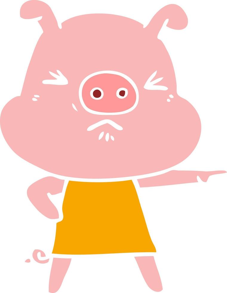 flat color style cartoon angry pig vector