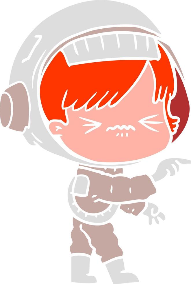 angry flat color style cartoon space girl vector