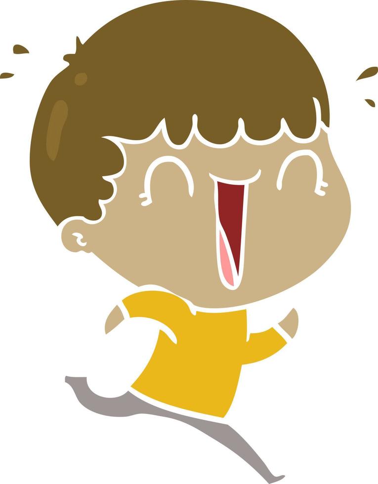 laughing flat color style cartoon man running vector