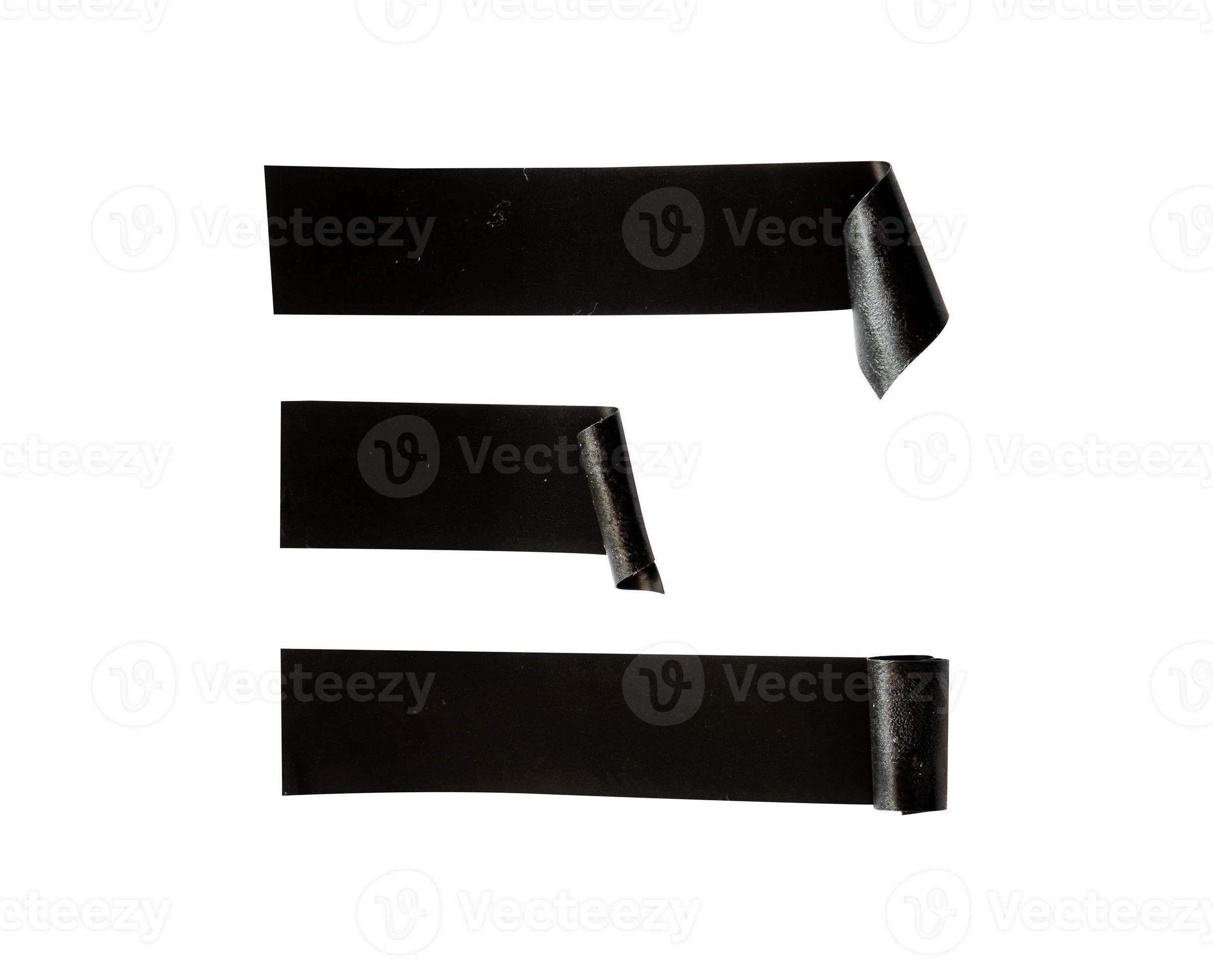 set of black duct tape roll edge for design element on isolated white
