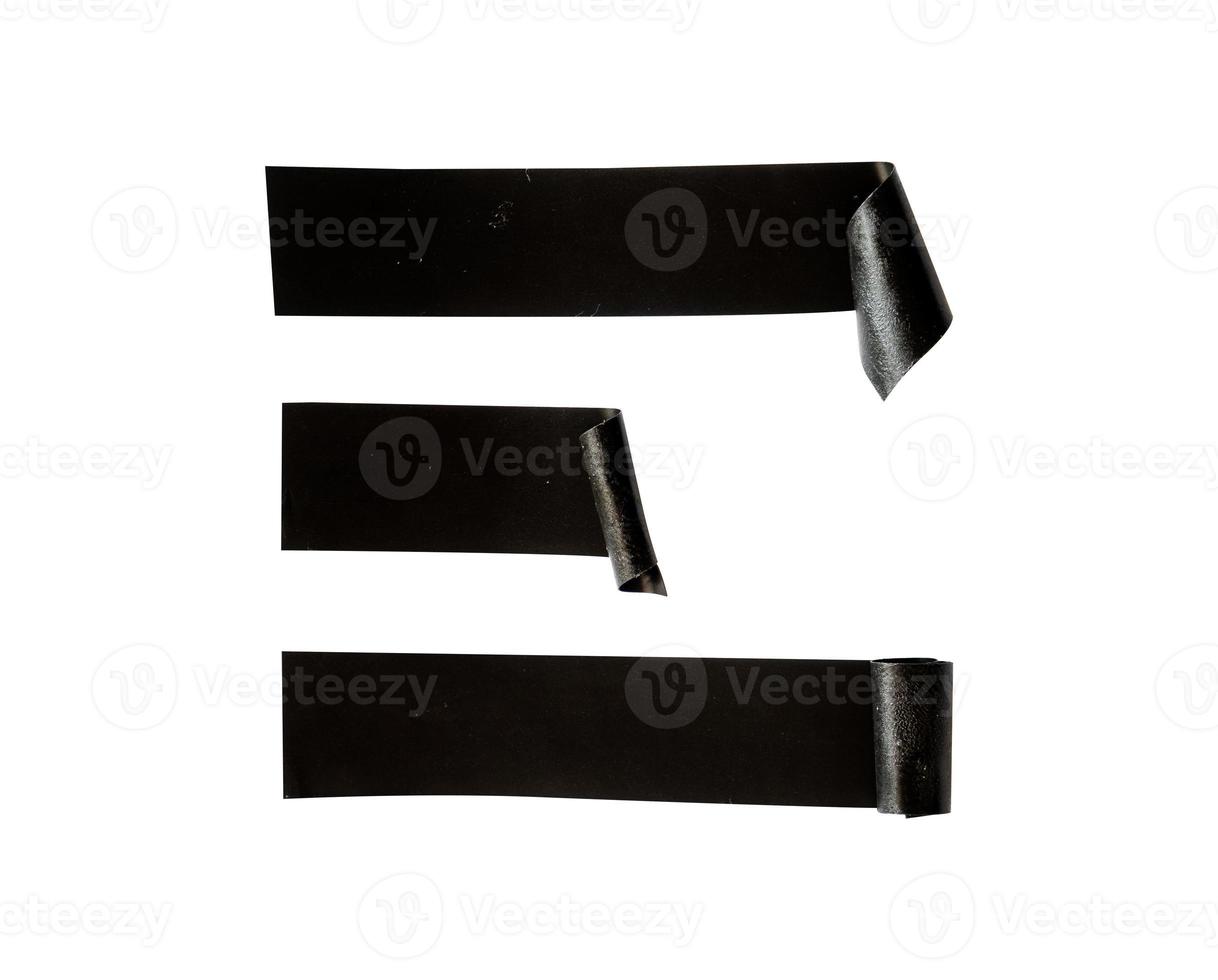 set of black duct tape roll edge for design element on isolated white background. black lower third for streetwear design style photo