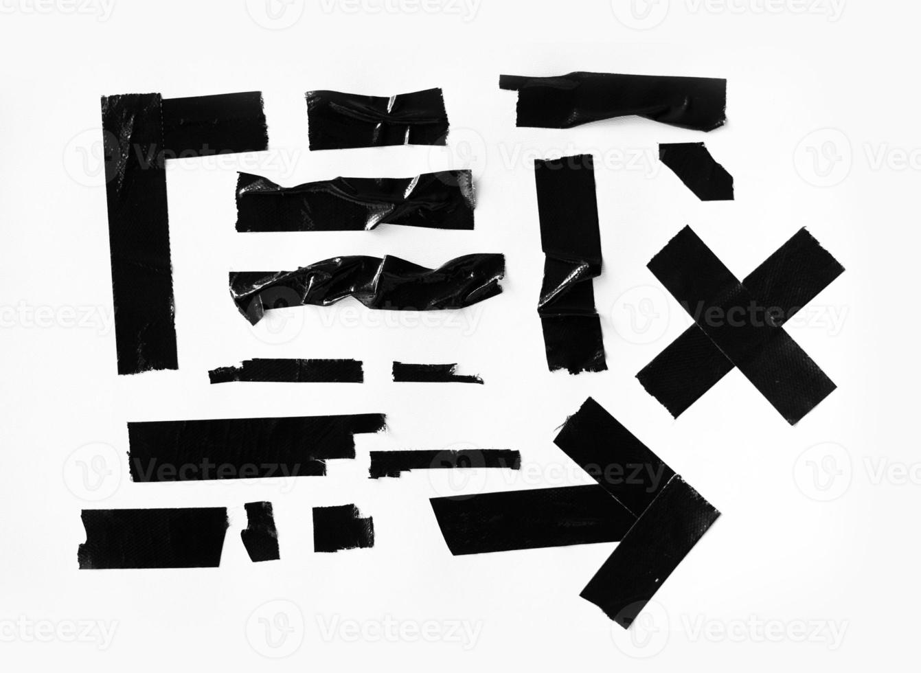 set of black duct tape in abstract form for design element on isolated white background photo