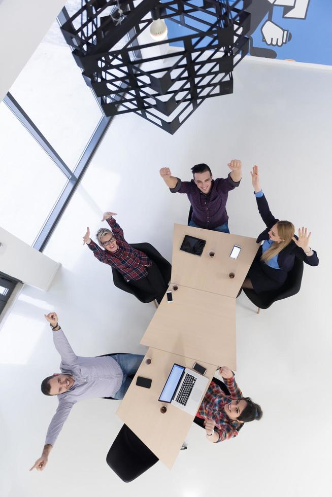 aerial view of business people group on meeting photo