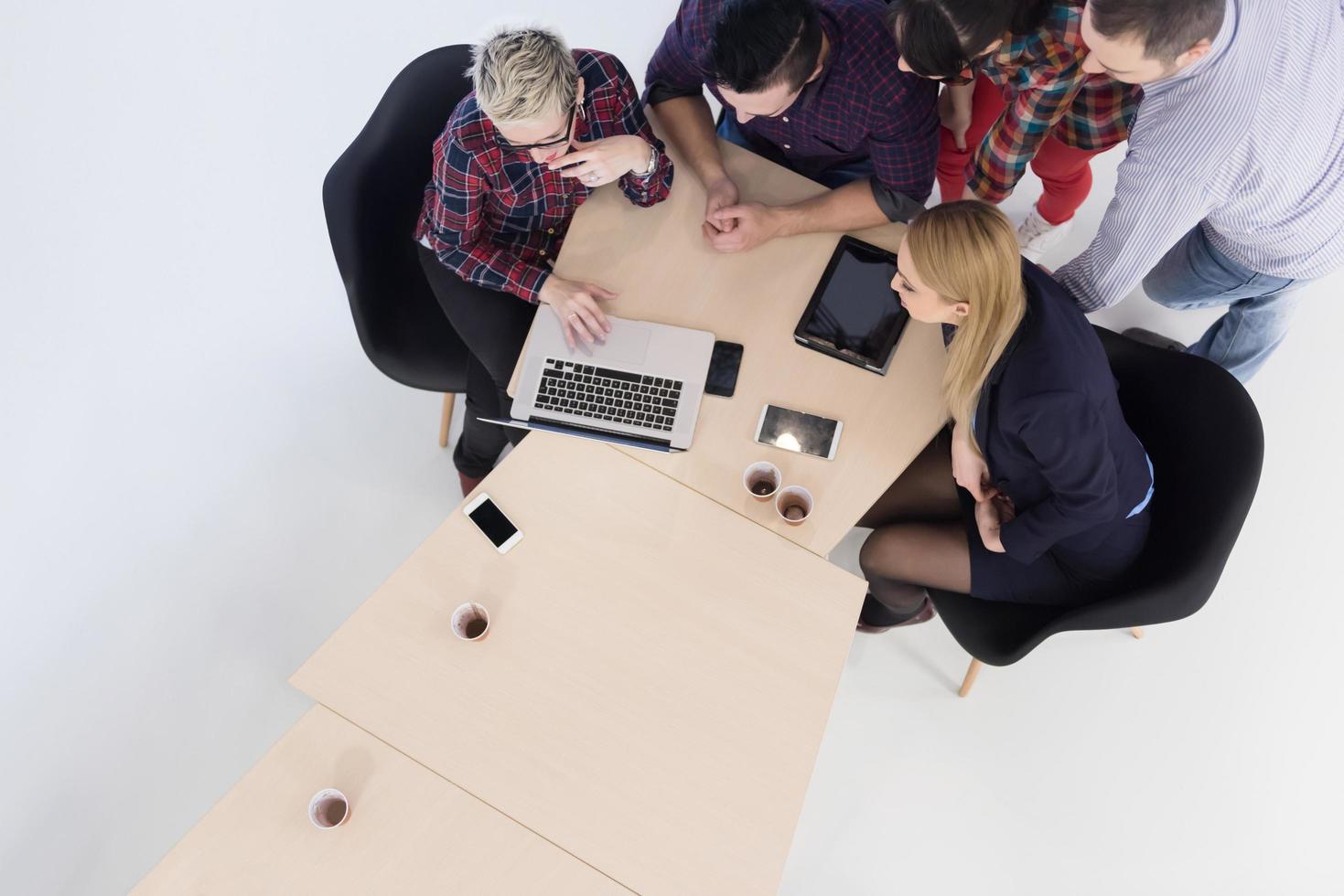 aerial view of business people group on meeting photo