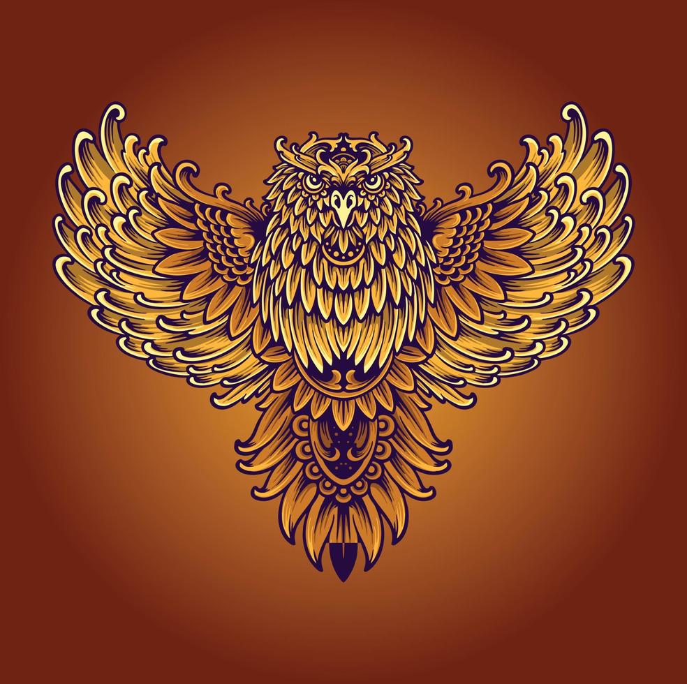 Flying owl classic ornament Vector illustrations for your work Logo, mascot merchandise t-shirt, stickers and Label designs, poster, greeting cards advertising business company or brands.