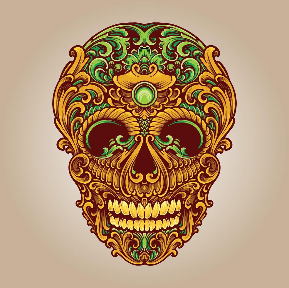 Skull head classic ornament illustration vector