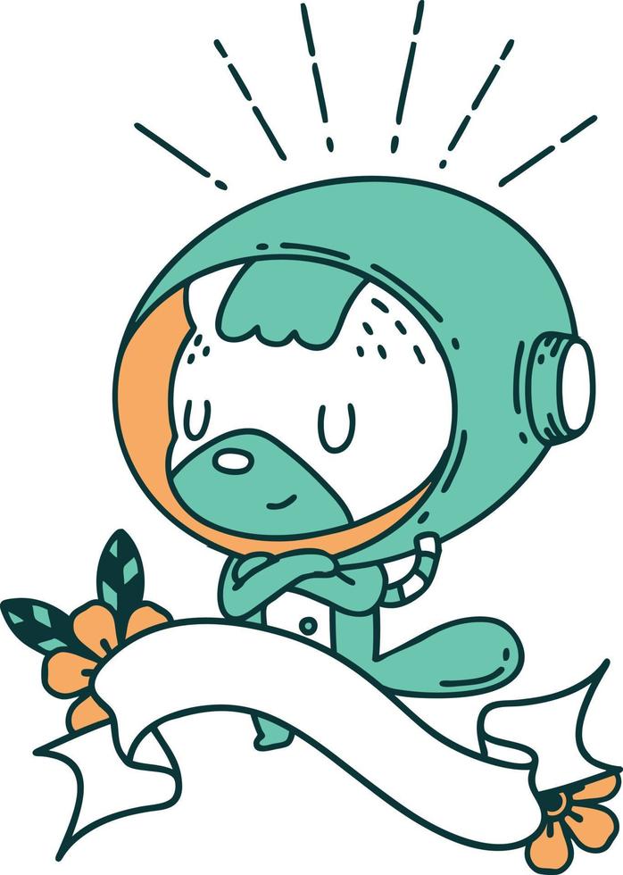 banner with tattoo style animal in astronaut suit vector