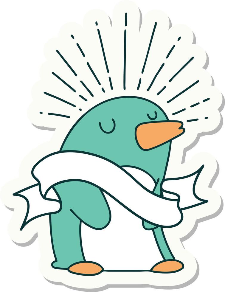 sticker of tattoo style happy penguin vector