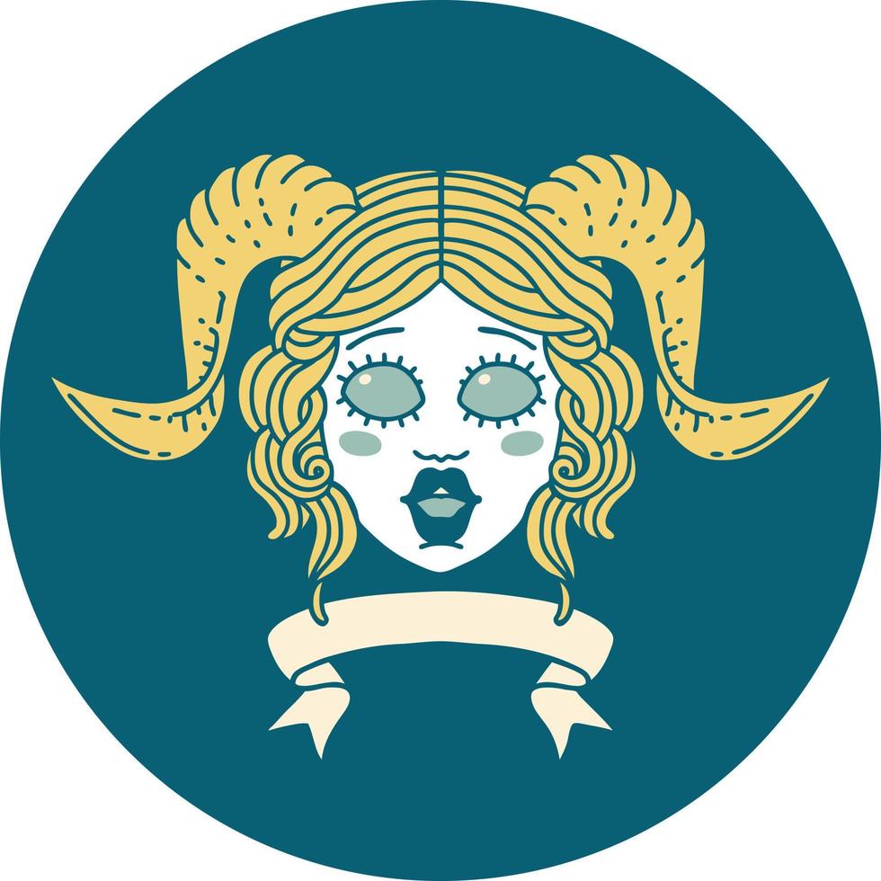 tiefling character face with scroll banner illustration vector
