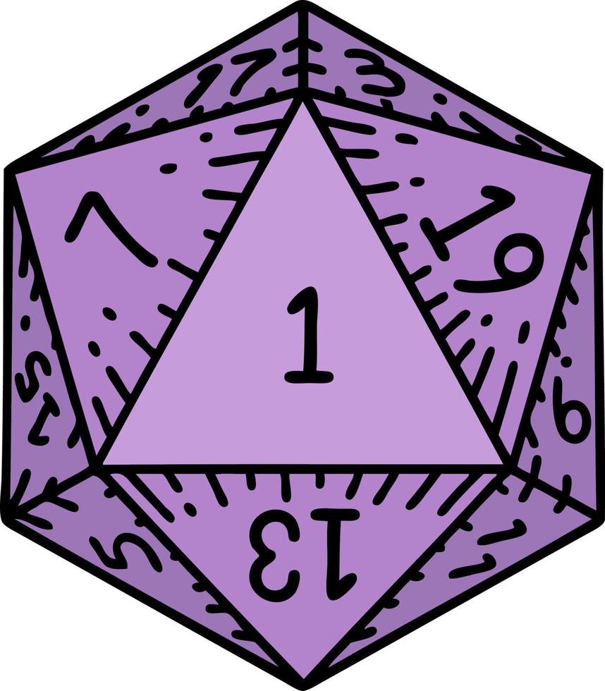 natural 1 D20 dice roll illustration vector