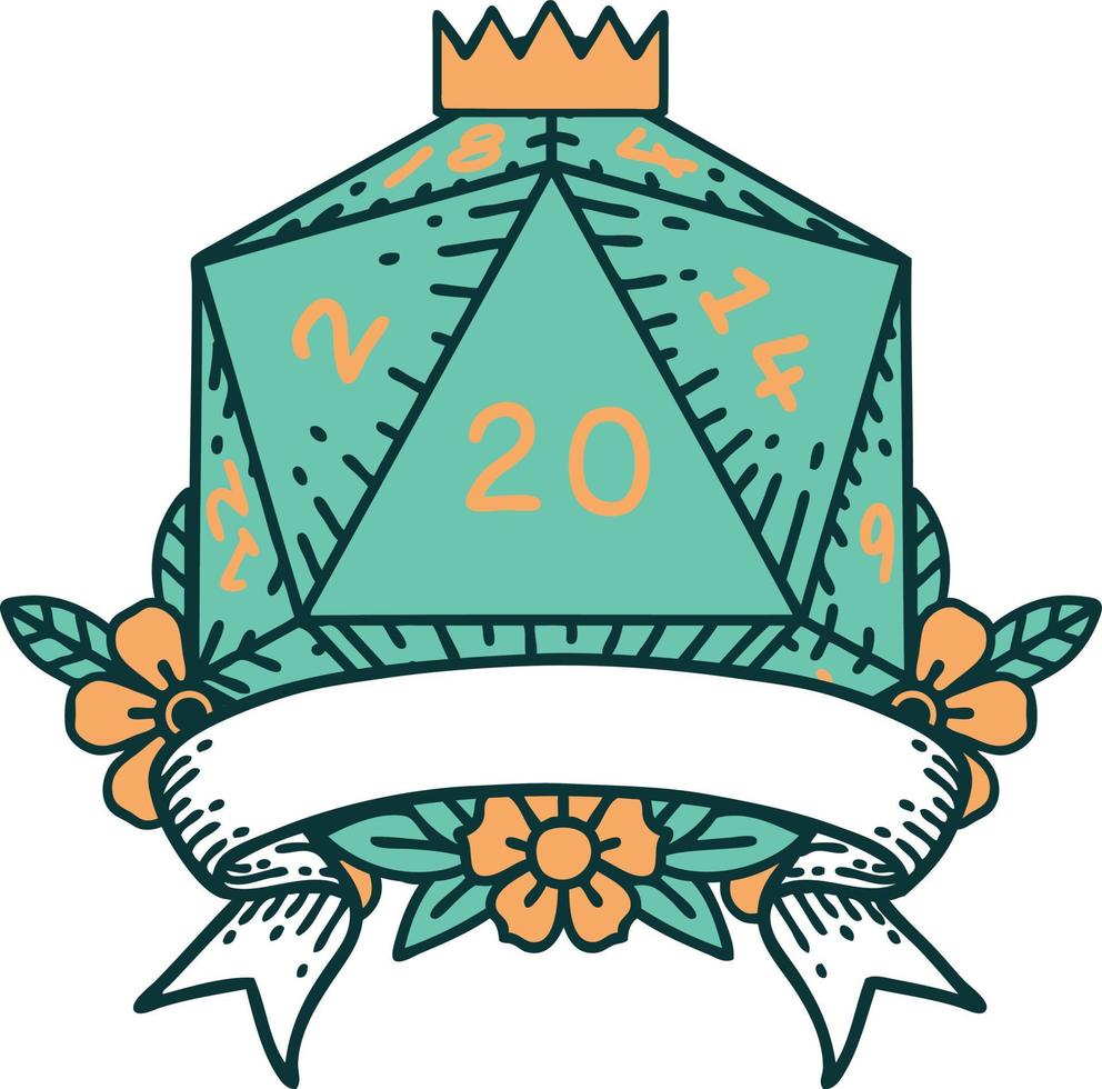 ilustración de tirada de dados d20 de golpe crítico natural 20 vector