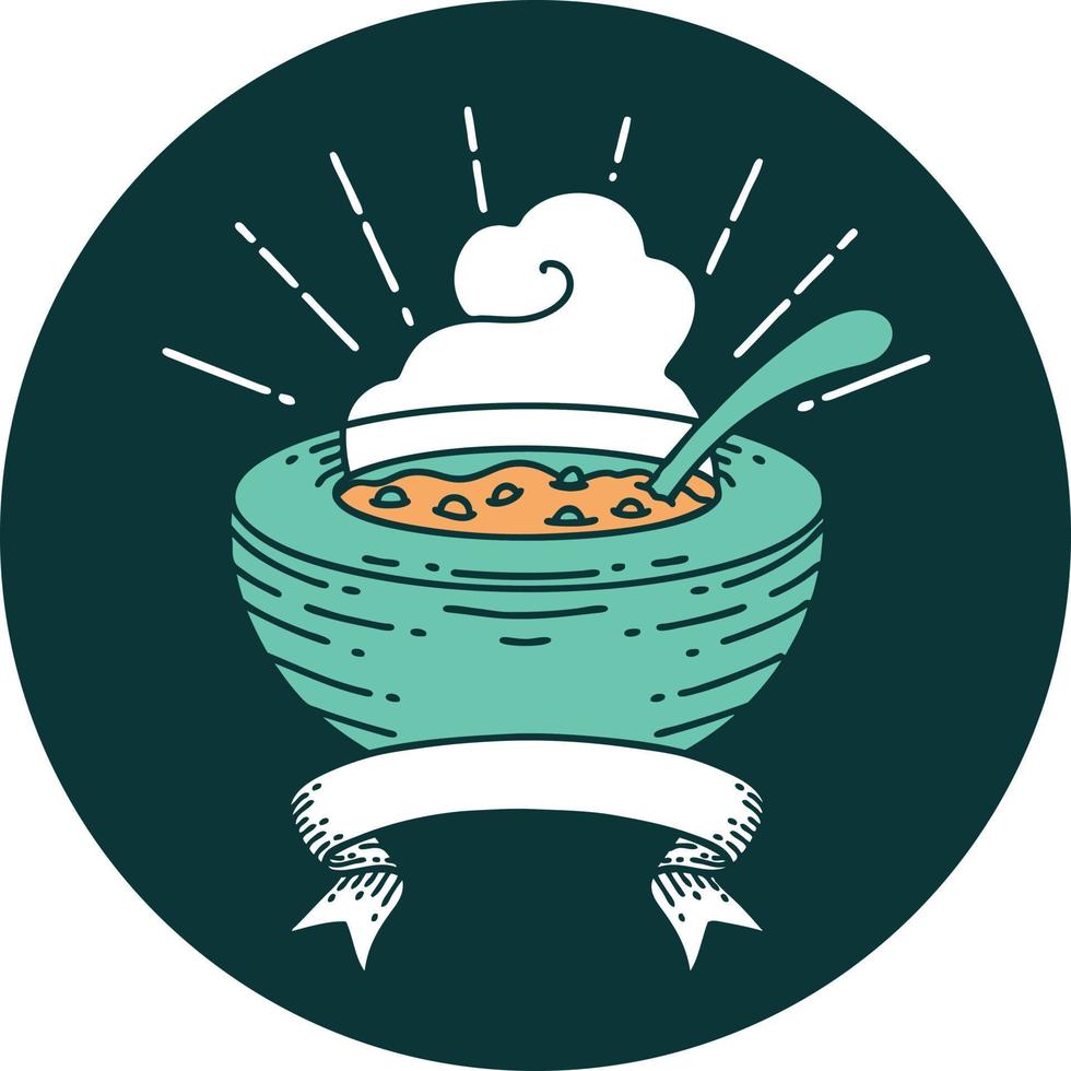 icon of tattoo style bowl of soup vector