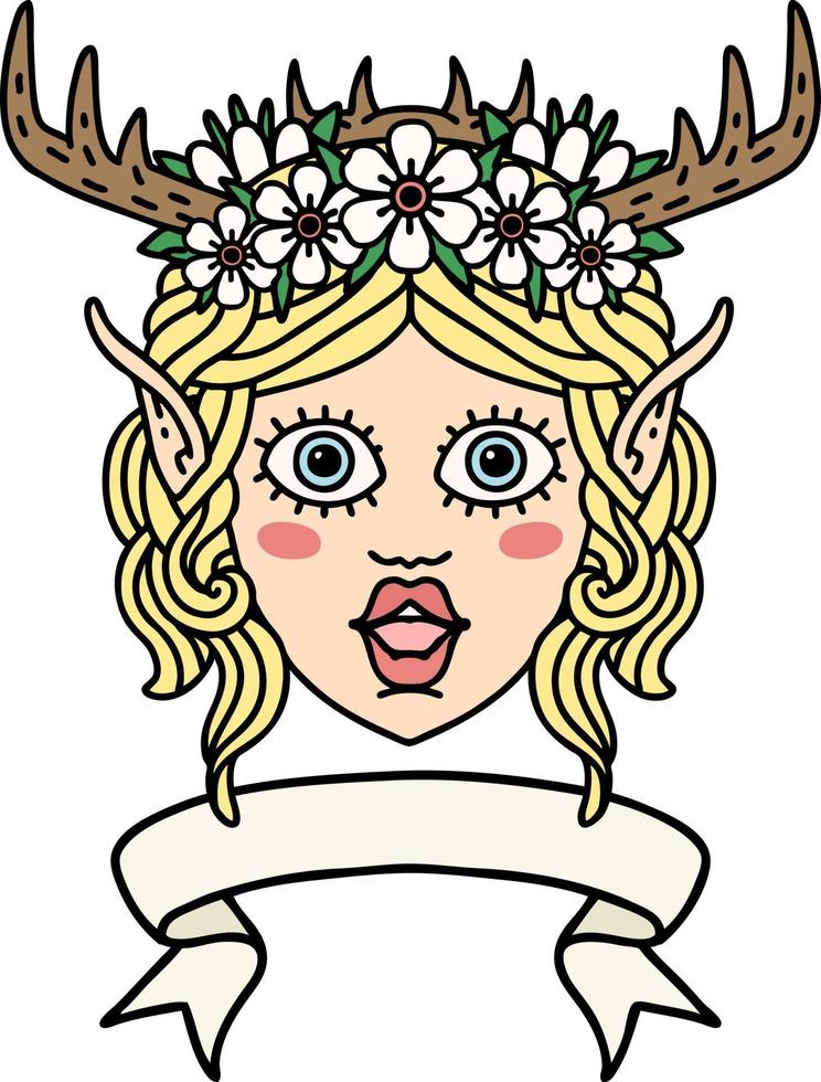 elf druid character face with banner illustration vector