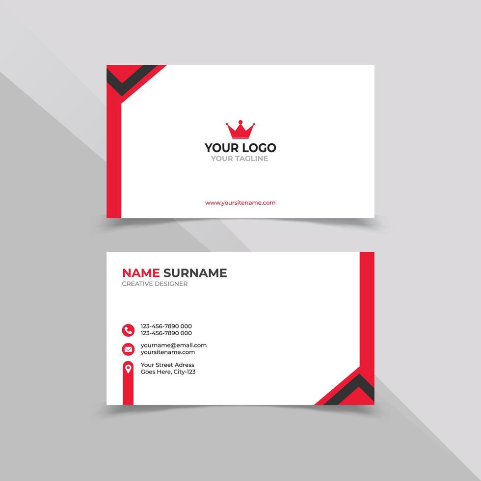 Simple Corporate Business card design template in white red and black ...