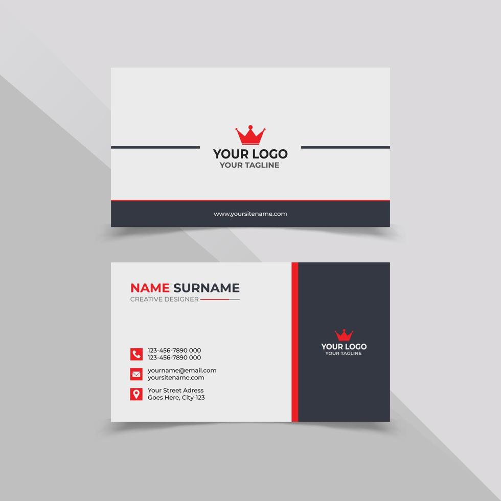 Simple Business card Design Template in white black and red color vector