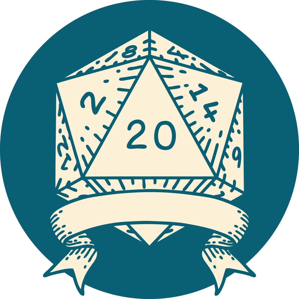 natural 20 critical hit D20 dice roll illustration vector