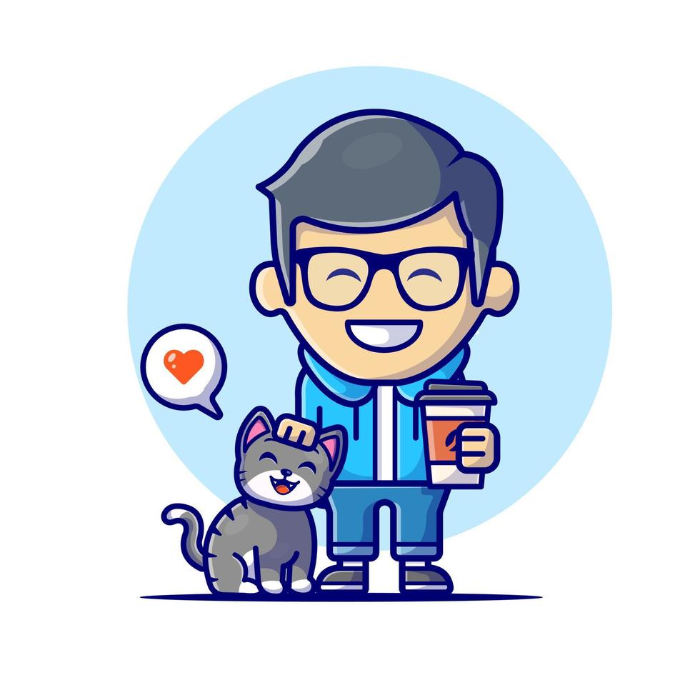 gente linda con ilustración de icono de vector de dibujos animados de gato y café. gente animal icono concepto aislado premium vector. estilo de dibujos animados plana