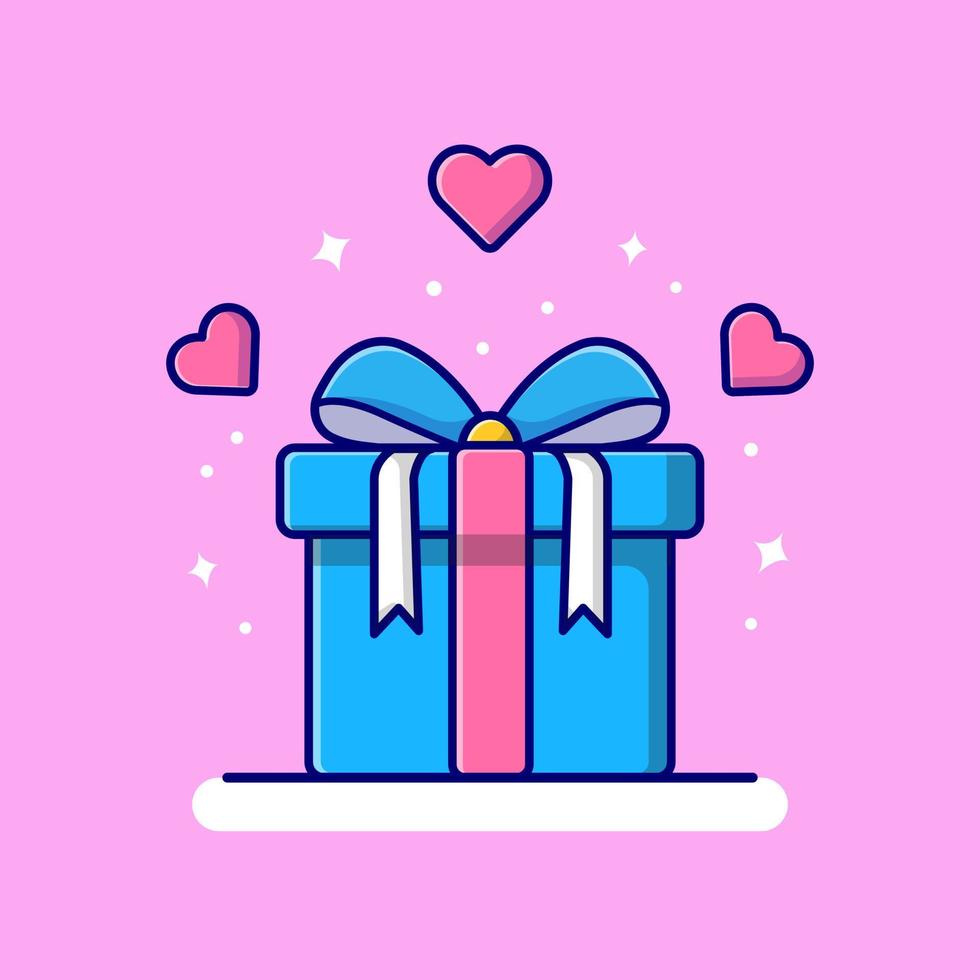 Gift Box With Love Cartoon Vector Icon Illustration. Birthday Icon Concept Isolated Premium Vector. Flat Cartoon Style