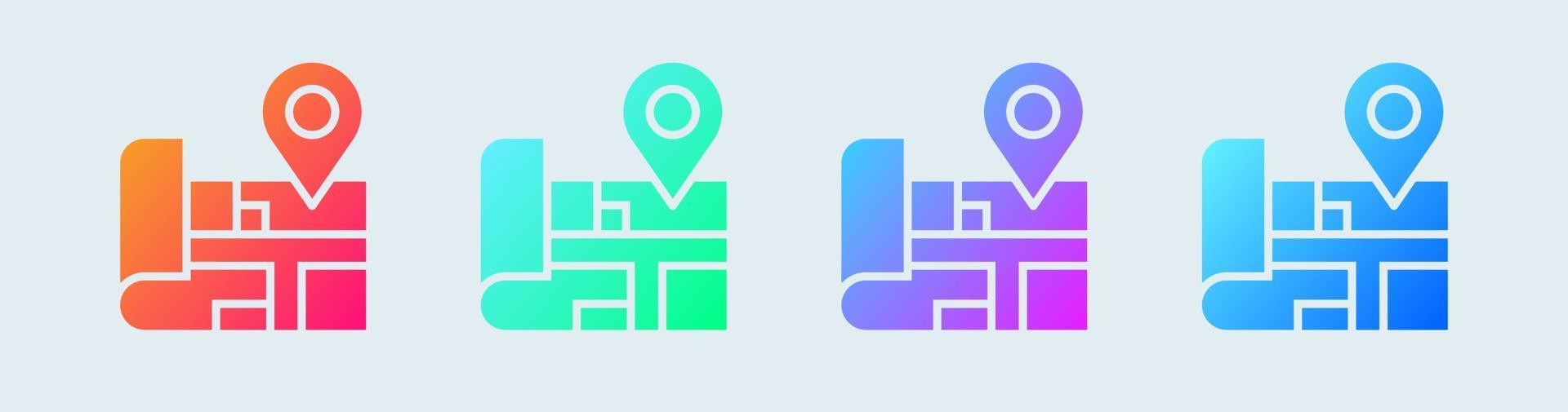 Maps solid icon in gradient colors. Location pin signs vector illustration.