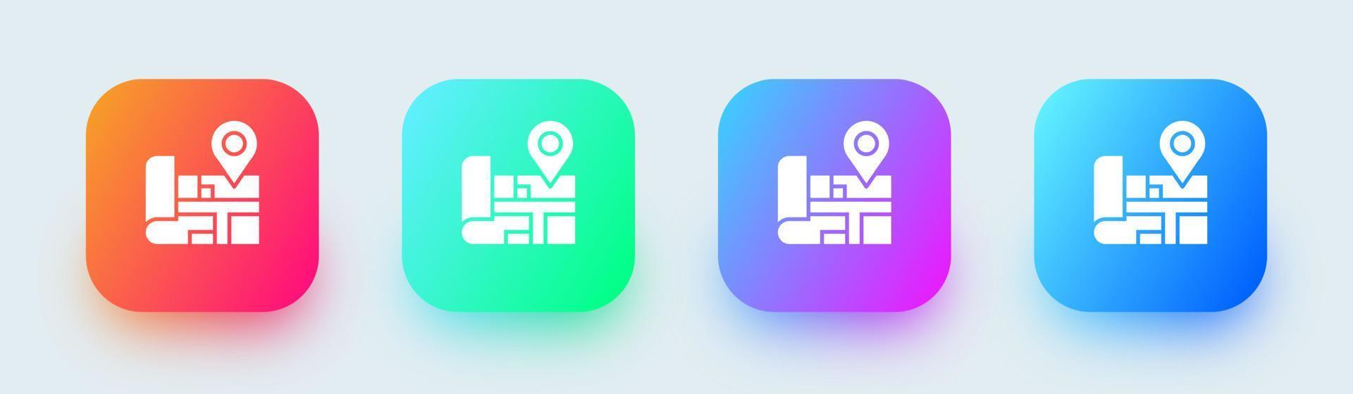 Maps solid icon in square gradient colors. Location pin signs vector illustration.