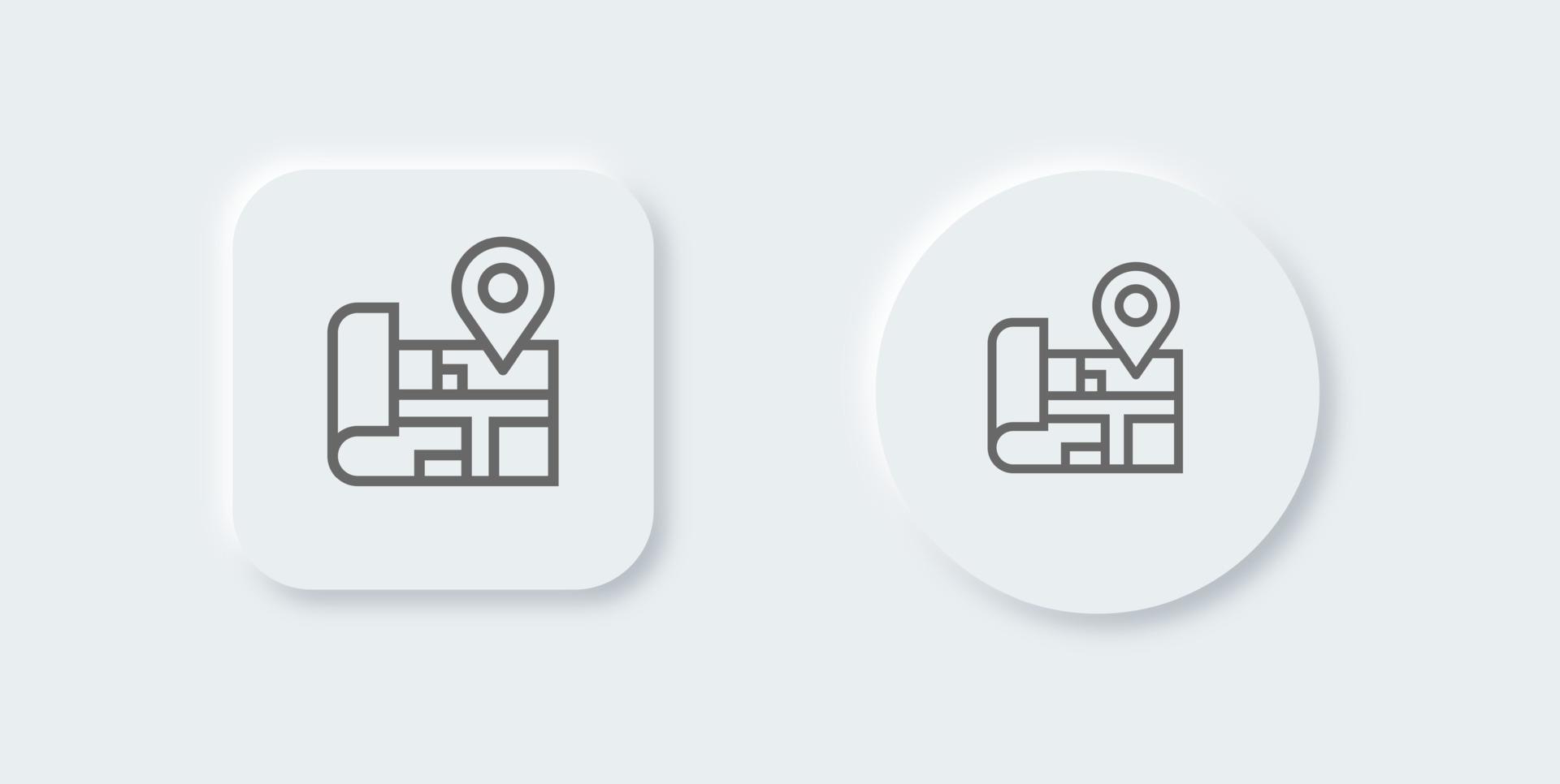 icono de línea de mapas en estilo de diseño neomórfico. ilustración de vector de signos de pin de ubicación.