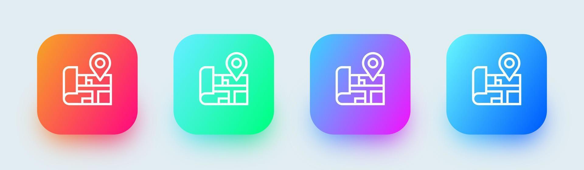 Maps line icon in square gradient colors. Location pin signs vector illustration.