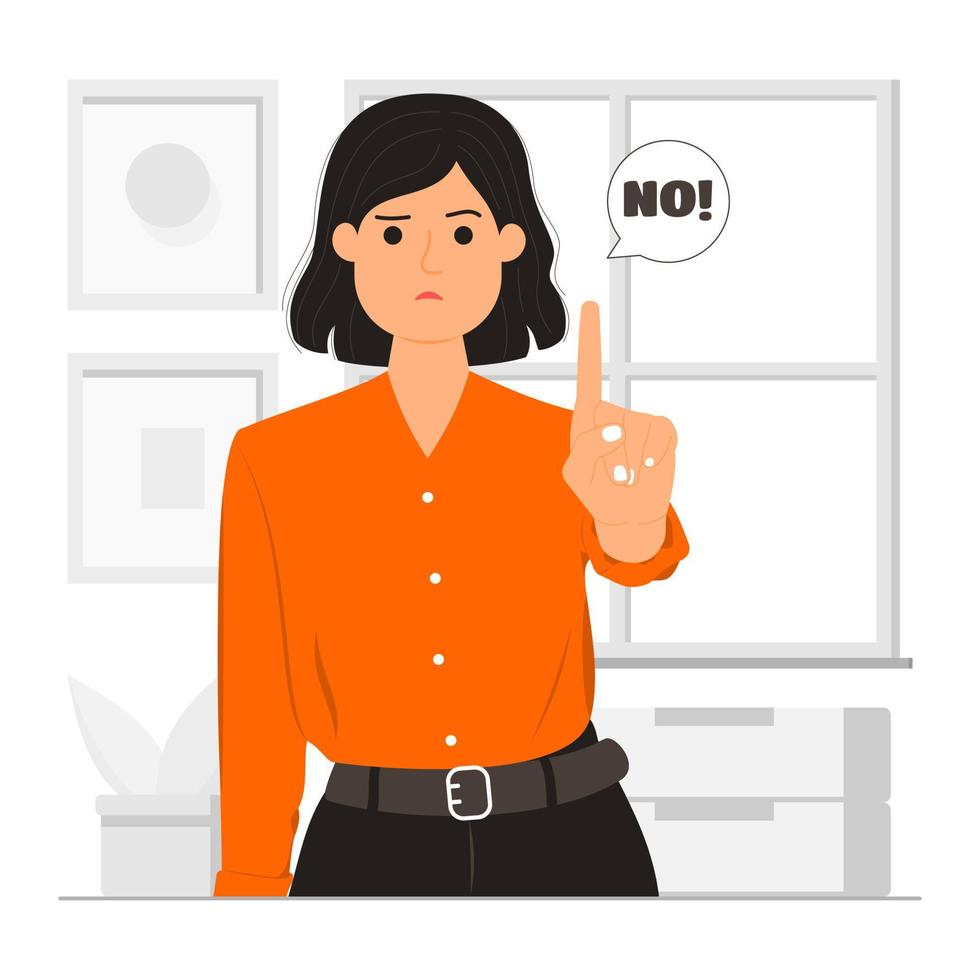 Woman showing stop one finger gesture illustration vector