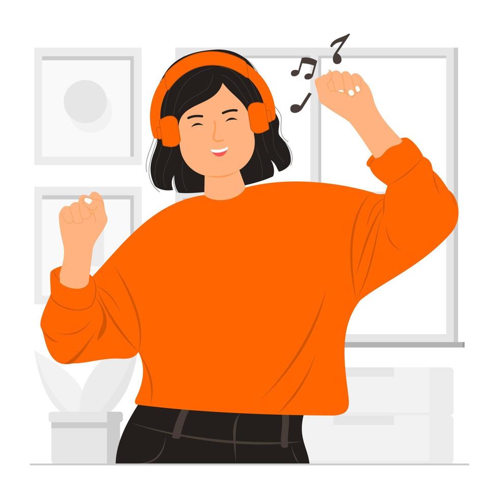 Happy girl listening to music illustration vector
