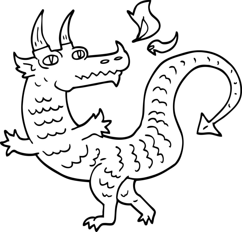 line drawing cartoon dragon vector